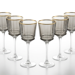 Linea Wine Glass, Grey with Gold Rim, 9 Oz., Set of 6