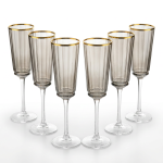 Linea Champagne Flute, Grey with Gold Rim, 6 Oz., Set of 6