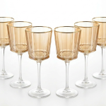 Linea Water Goblet, Amber with Gold Rim, 12 Oz., Set of 6