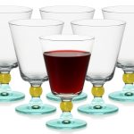 Spectrum Water Goblet with Aquamarine color on stem, 9 oz. Set of 6