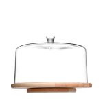 Savore Glass Dome with Wooden Rotating Cake Plate